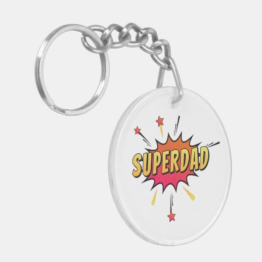 Eenvoudige Superdad Comic Retro Pop Art | Button S Sleutelhanger (Voorkant Links)