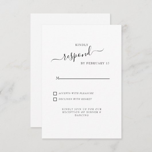 Eenvoudige Swash Wit Bruiloft RSVP (Voorkant / Achterkant)