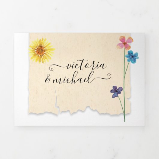 Eenvoudige Sweet geperste bloemen bruiloft Drieluik Uitnodiging (Cover)