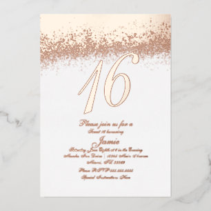 Eenvoudige Sweet Sixteen Goud Gedrukt Glitter Foli Folie Uitnodiging
