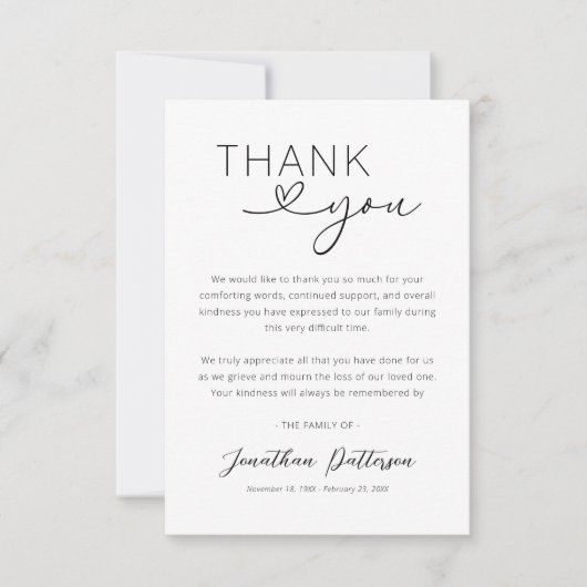 Eenvoudige sympathie begrafenis bedankkaart (Voorkant)