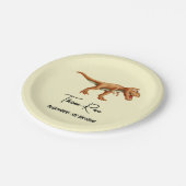 Eenvoudige T Rex Dinosaurus Derde Verjaardagsfeest Papieren Bordje (Gekanteld)