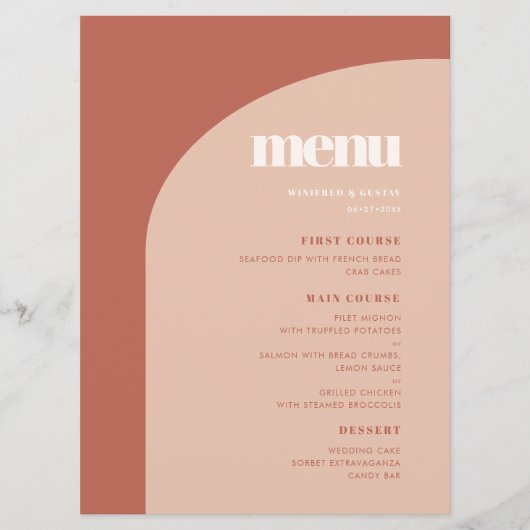 Eenvoudige taarterracotta bruiloft van de kerst menu (Voorkant)