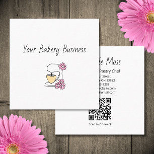 Eenvoudige Taartmixer Bloemengebak Chef QR code Vierkante Visitekaartje