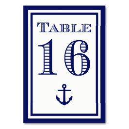 Eenvoudige tafelkaart in marineblauw met anker in kaart