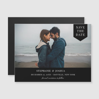 Eenvoudige Tag Foto Bewaar De Datum Zwart Magnetische Uitnodiging