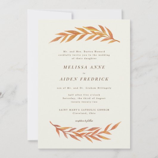 Eenvoudige Tak Formele Woorden Autumn Wedding Kaart (Voorkant)