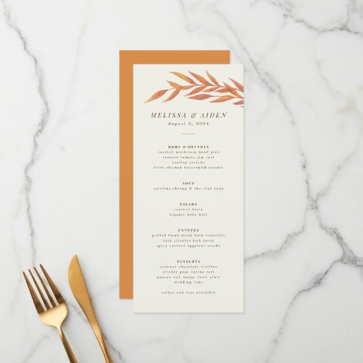 Eenvoudige Tak Formele Woorden Autumn Wedding Menu (Voorkant / Achterkant in situ)