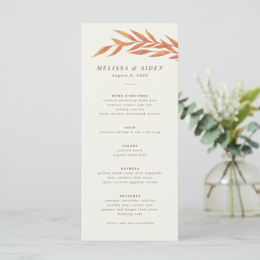 Eenvoudige Tak Formele Woorden Autumn Wedding Menu (Staand voorkant)