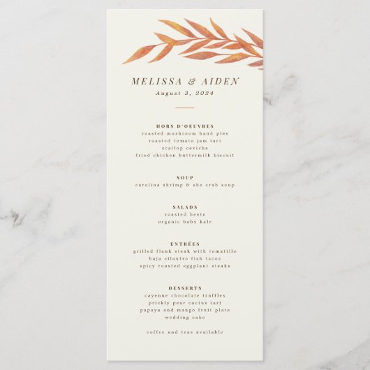 Eenvoudige Tak Formele Woorden Autumn Wedding Menu (Voorkant)