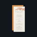 Eenvoudige Tak Formele Woorden Autumn Wedding Menu<br><div class="desc">Dit de ontvangstmenu van de herfstbruiloft kenmerkt een zachtjes arching oranje, bladtak die uw tekst van het diner van elegant en gemakkelijk om typografie aan te passen lijst. Pas dit menu nog meer aan door de achtergrondkleur van zacht ivoor in de kleur van uw keuze te veranderen en voeg uw...</div>
