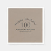 Eenvoudige Tan en Houtskool Grijs 100th Verjaardag Servet (Voorkant)