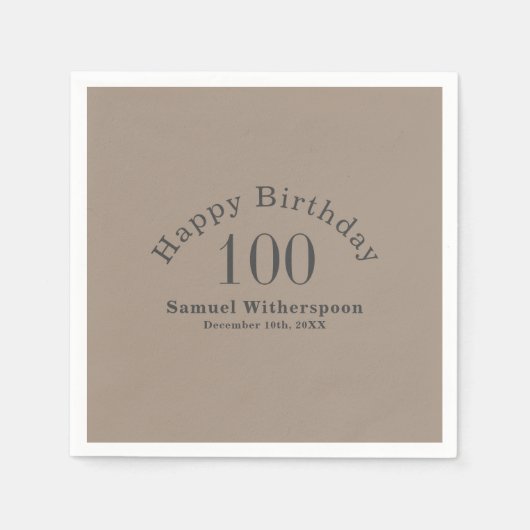 Eenvoudige Tan en Houtskool Grijs 100th Verjaardag Servet (Voorkant)