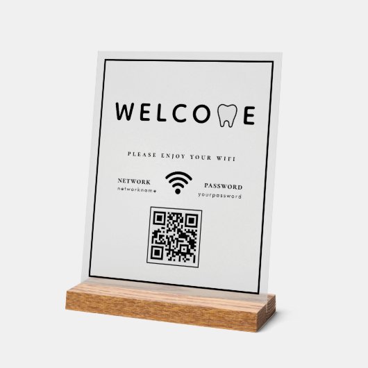 Eenvoudige Tand Logo Welkom WIFI QR Code Acryl Bord (Hoek)