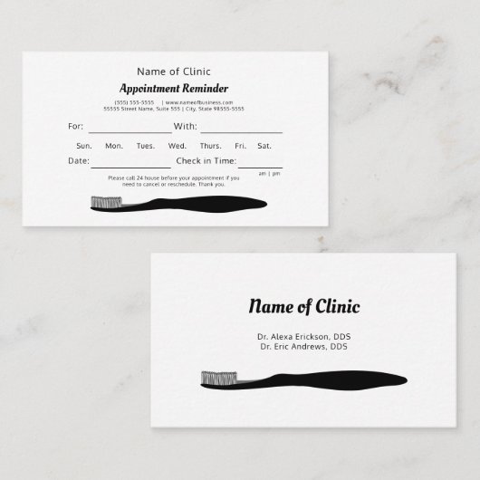 Eenvoudige tandenborstel afspraak herinnering afsprakenkaartje (Voorkant / Achterkant)