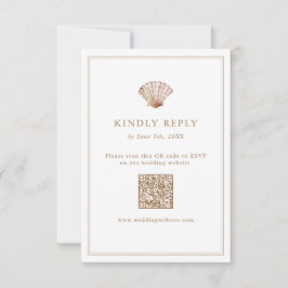 Eenvoudige Tane Schelp Strand Bruiloft QR Code RSVP Kaartje