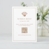 Eenvoudige Tane Schelp Strand Bruiloft QR Code RSVP Kaartje (Staand voorkant)