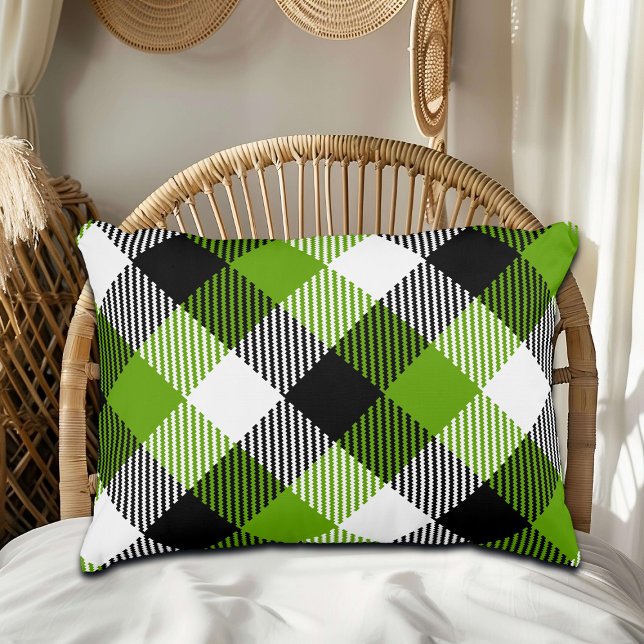 Eenvoudige Tartan Plaids Neon Green Accent Kussen (Creator heeft geüpload)
