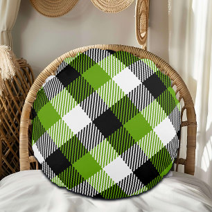 Eenvoudige Tartan Plaids Neon Green Rond Kussen