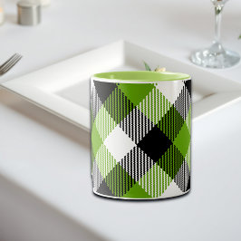 Eenvoudige Tartan Plaids Neon Green Tweekleurige Koffiemok