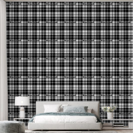 Eenvoudige Tartan Zwart-wit Monogram Naam | Behang