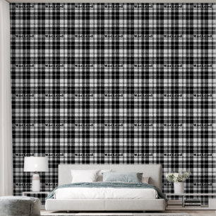 Eenvoudige Tartan Zwart-wit Monogram Naam Behang