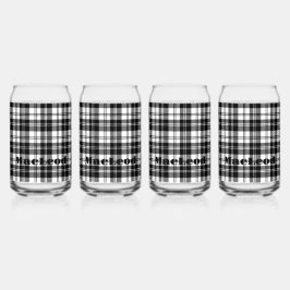 Eenvoudige Tartan Zwart-wit Monogram Naam | Blikvorm Glas