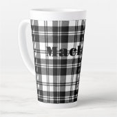 Eenvoudige Tartan Zwart-wit Monogram Naam | Latte Mok (Linkerhoek)