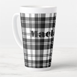 Eenvoudige Tartan Zwart-wit Monogram Naam | Latte Mok
