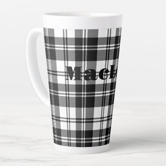 Eenvoudige Tartan Zwart-wit Monogram Naam | Latte Mok (Linkerhoek)