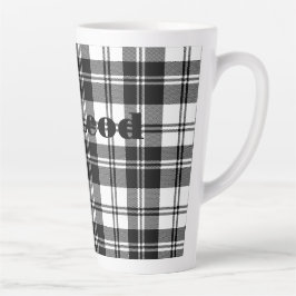 Eenvoudige Tartan Zwart-wit Monogram Naam | Latte Mok