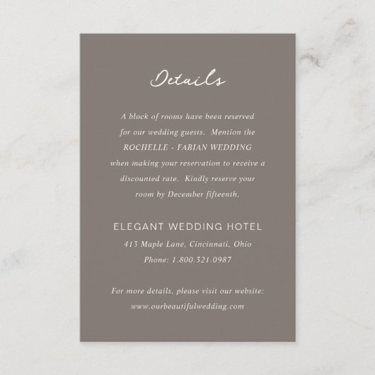 Eenvoudige Taupe Elegant bruiloft Informatiekaartje (Voorkant)