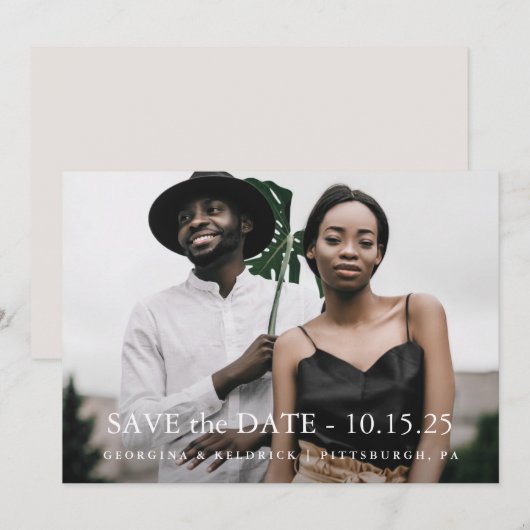 Eenvoudige Taupe Elegant One Photo Wedding Save The Date (Voorkant / Achterkant)