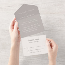 Eenvoudige Taupe Elegante Trouw All In One Uitnodiging