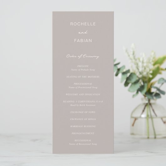 Eenvoudige Taupe Elegante Trouw Programmakaart (Staand voorkant)
