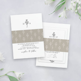 Eenvoudige Taupe Minimalistische Bloemenpatroon Tr Uitnodigingen Wikkel
