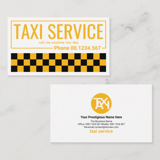Eenvoudige Taxi Checkborder Ride Share Driver Visitekaartje (Voorkant / Achterkant)
