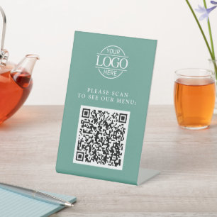 Eenvoudige Teal Aangepaste Zakelijke Logo QR Code  Reclamebord Met Voetstuk