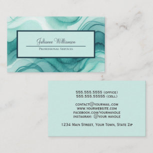 Eenvoudige Teal & Aqua Golvende Watercolor Lijnen Visitekaartje