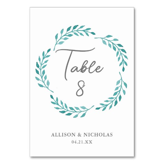 Eenvoudige Teal Waterverf Botanische Wijnstok Trou Kaart (Achterkant)