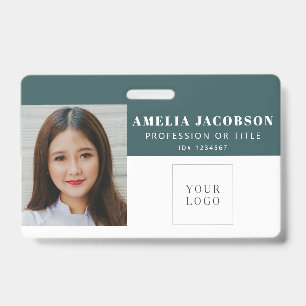 Eenvoudige Teal Witte Personeelsfoto ID Logo Stree Badge