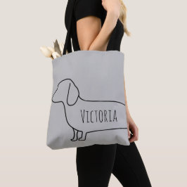 Eenvoudige teckel hondenlijn tekening aangepaste n tote bag