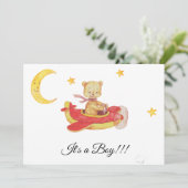 ** Eenvoudige Teddy Bear Red Plane Baby Boy Shower Kaart (Staand voorkant)