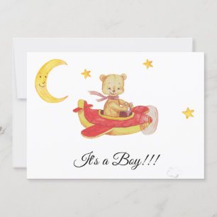 ** Eenvoudige Teddy Bear Red Plane Baby Boy Shower Kaart