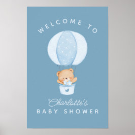 Eenvoudige teddybeer blauwe ballon poster