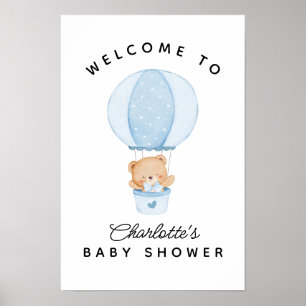 Eenvoudige teddybeer blauwe ballon poster