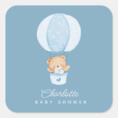 Eenvoudige teddybeer blauwe ballon vierkante sticker (Voorkant)