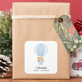 Eenvoudige teddybeer blauwe ballon vierkante sticker
