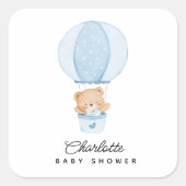 Eenvoudige teddybeer blauwe ballon vierkante sticker (Voorkant)