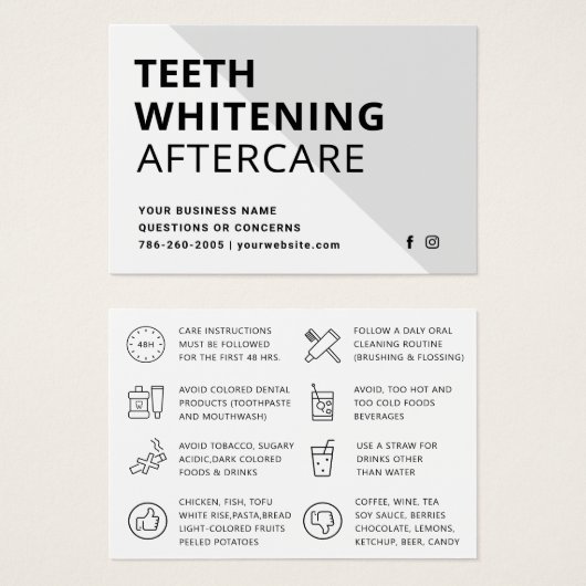 Eenvoudige teeth Whitening Aftercare Instructions Visitekaartje (Voorkant /achterkant)